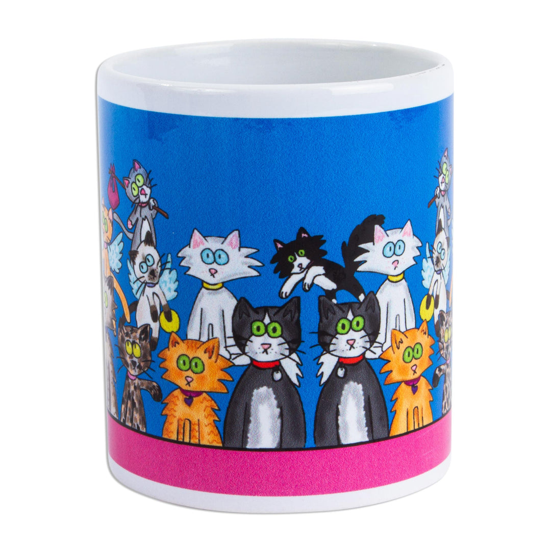Signed Ceramic Art Mug with Kitten Theme - Kittens