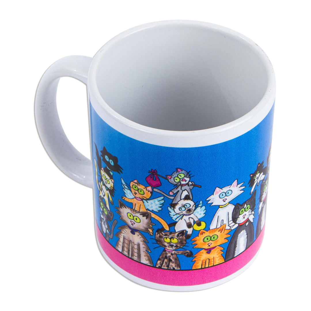 Signed Ceramic Art Mug with Kitten Theme - Kittens