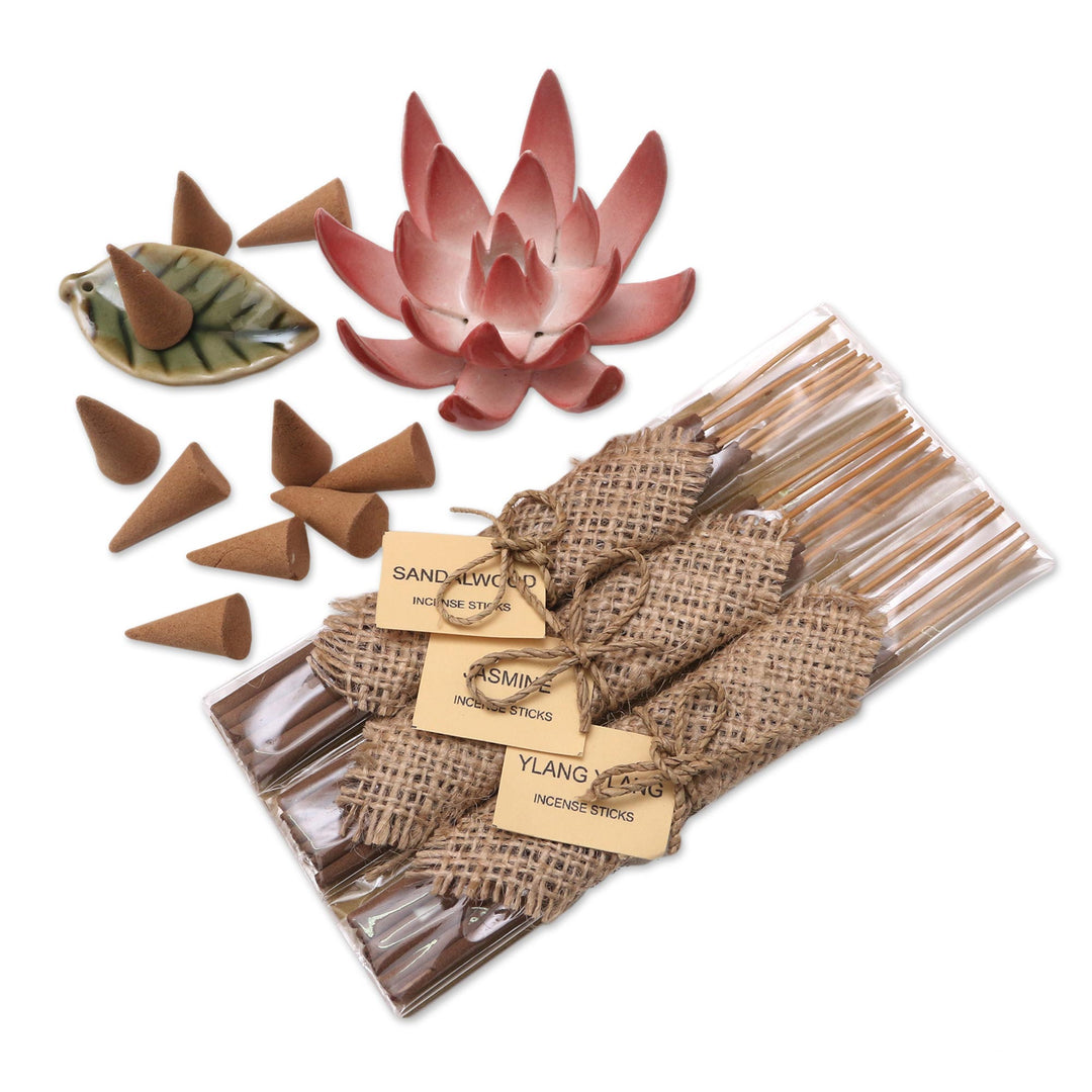 Ceramic Lotus Flower Aromatherapy Incense Boxed Set - Blooming Lotus in Pink