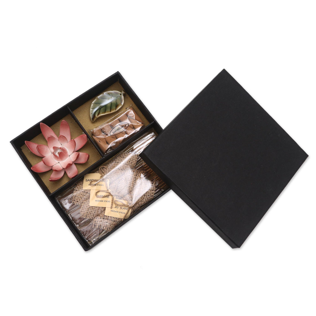 Ceramic Lotus Flower Aromatherapy Incense Boxed Set - Blooming Lotus in Pink