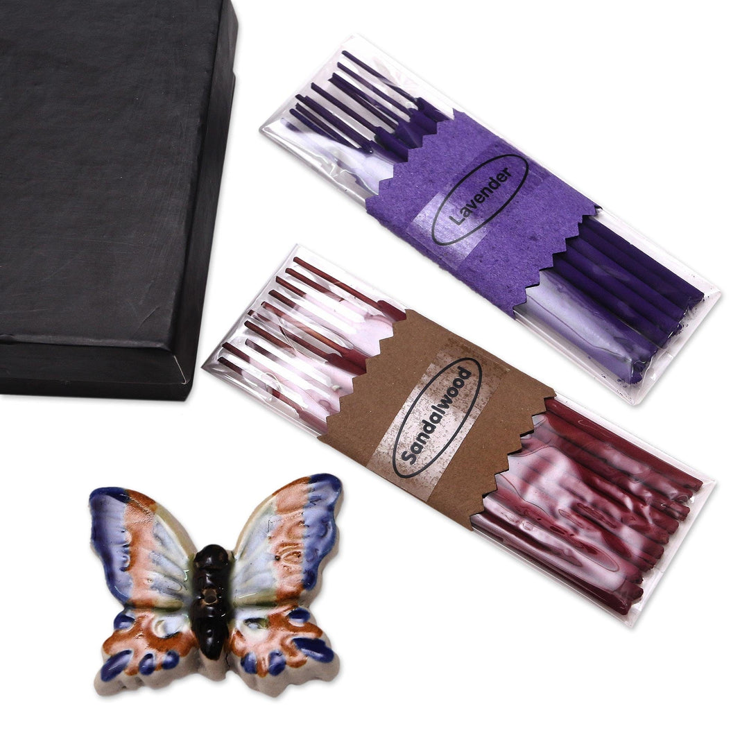 Ceramic Butterfly Incense Holder with 20 Sticks Incense - Butterfly
