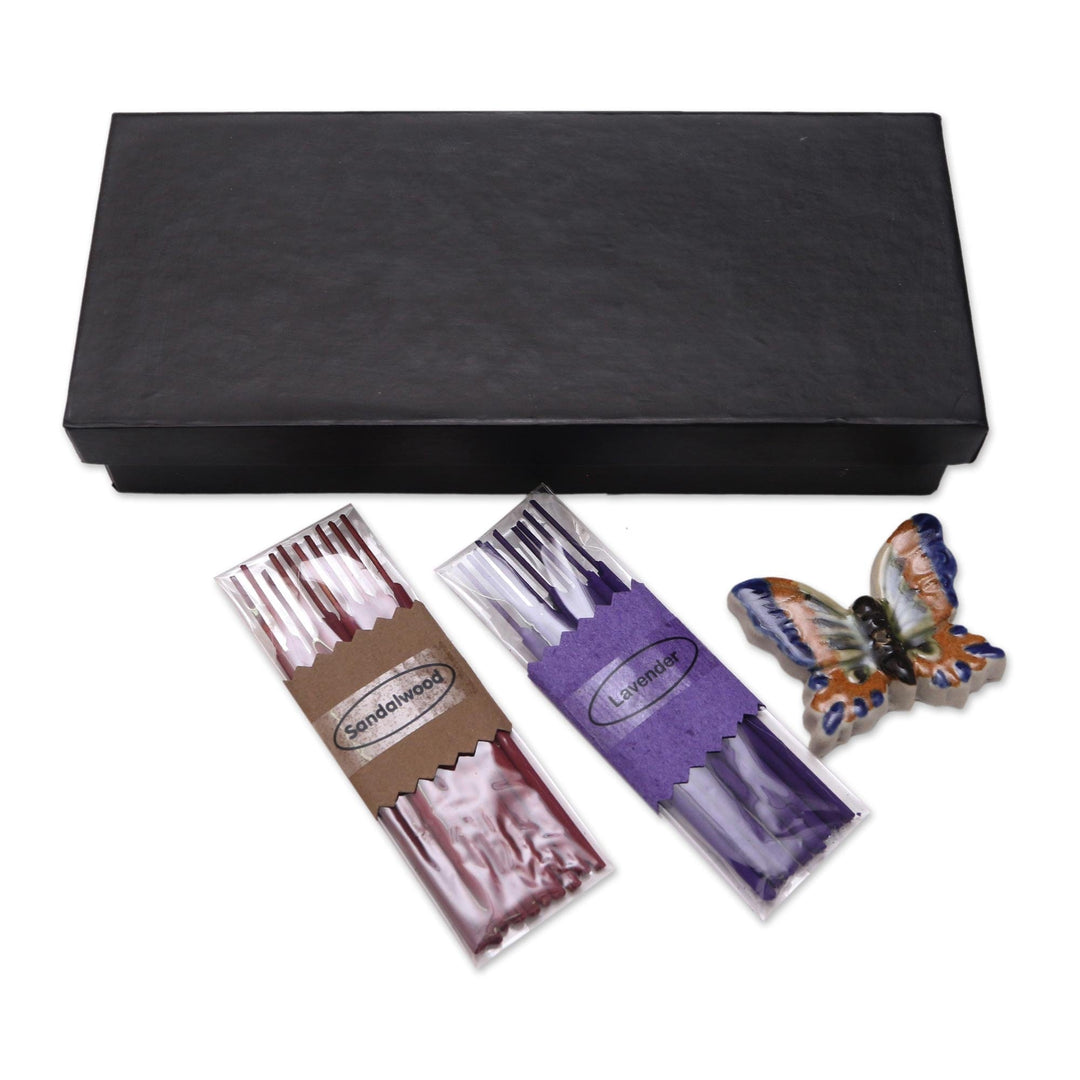 Ceramic Butterfly Incense Holder with 20 Sticks Incense - Butterfly