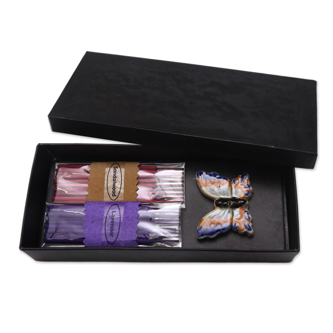 Ceramic Butterfly Incense Holder with 20 Sticks Incense - Butterfly
