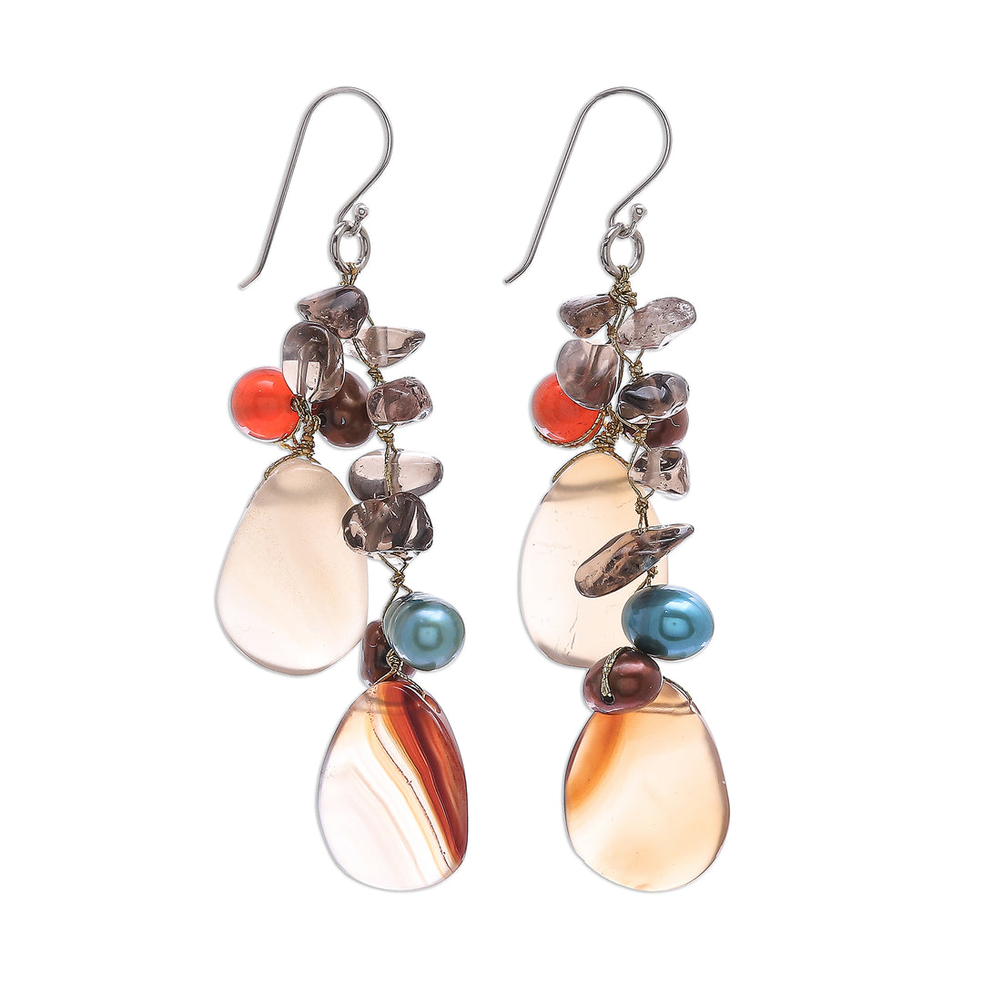 Multi Gemstone Dangle Earrings on Sterling Silver Hooks - Summer's End