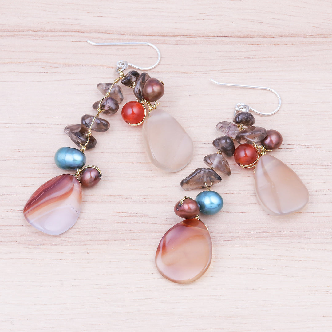 Multi Gemstone Dangle Earrings on Sterling Silver Hooks - Summer's End