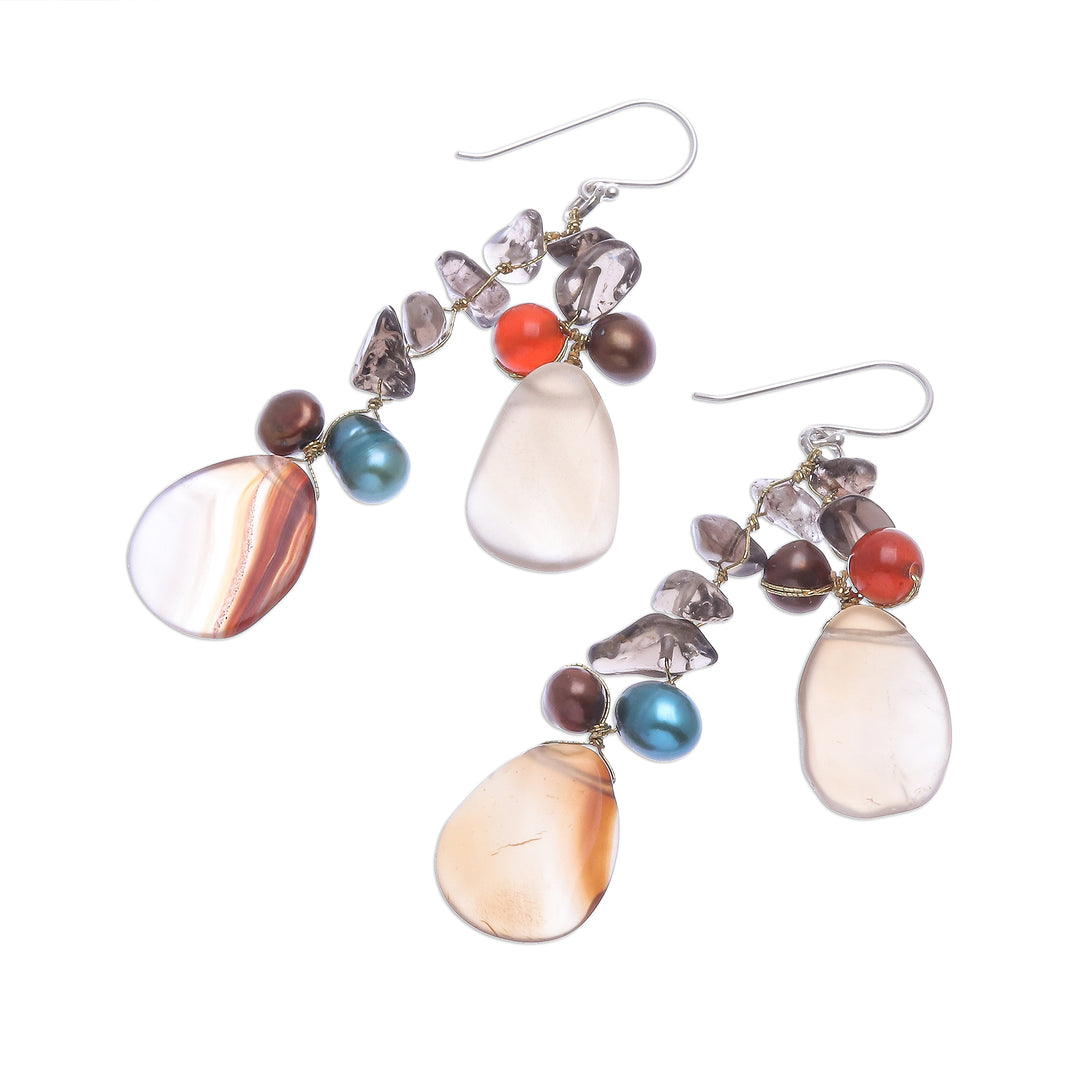 Multi Gemstone Dangle Earrings on Sterling Silver Hooks - Summer's End