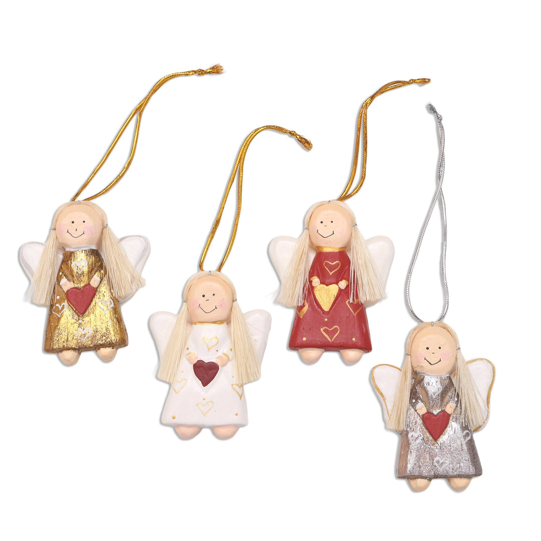 Wood Angel Ornaments Handmade in Bali (Set of 4) - Homespun Charm