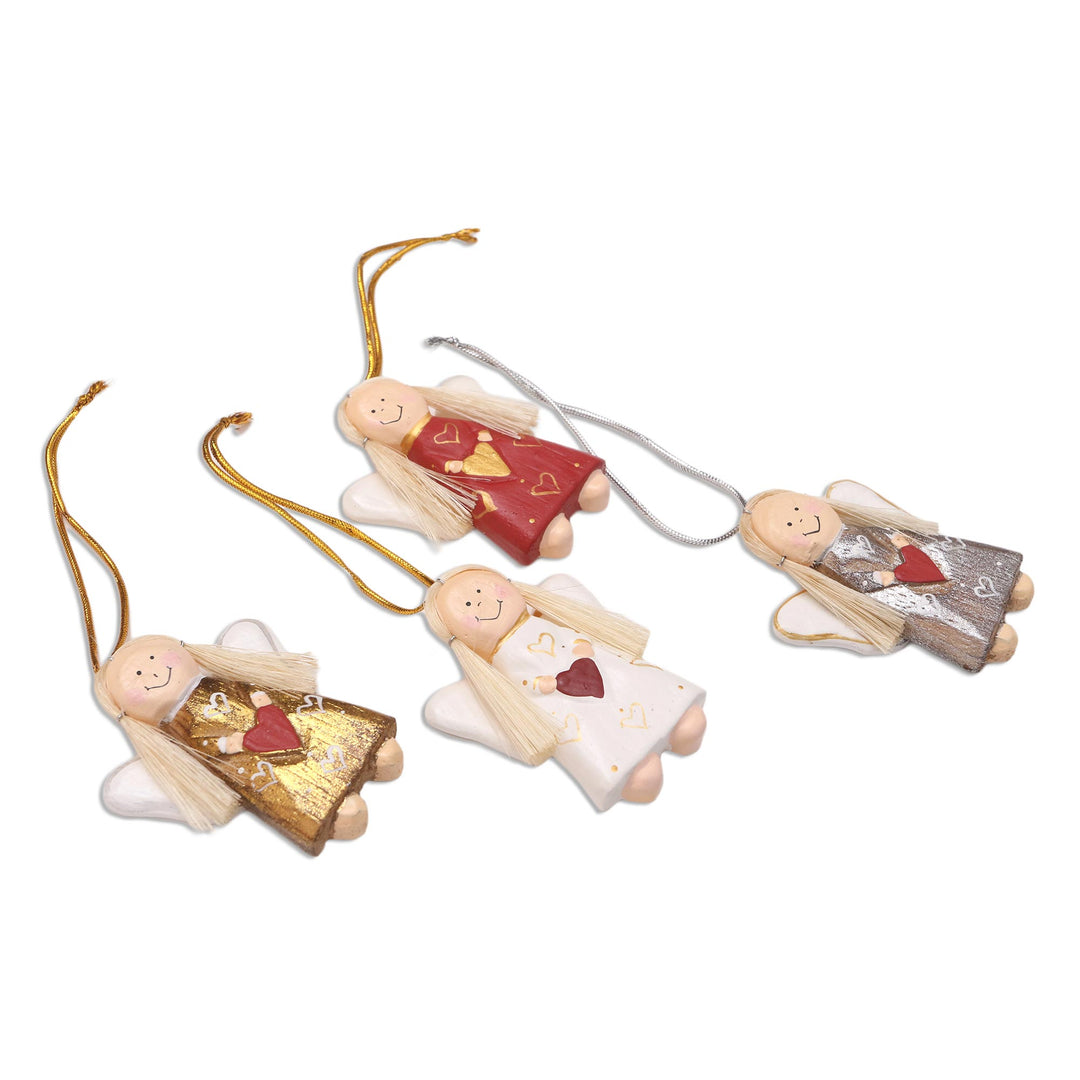Wood Angel Ornaments Handmade in Bali (Set of 4) - Homespun Charm