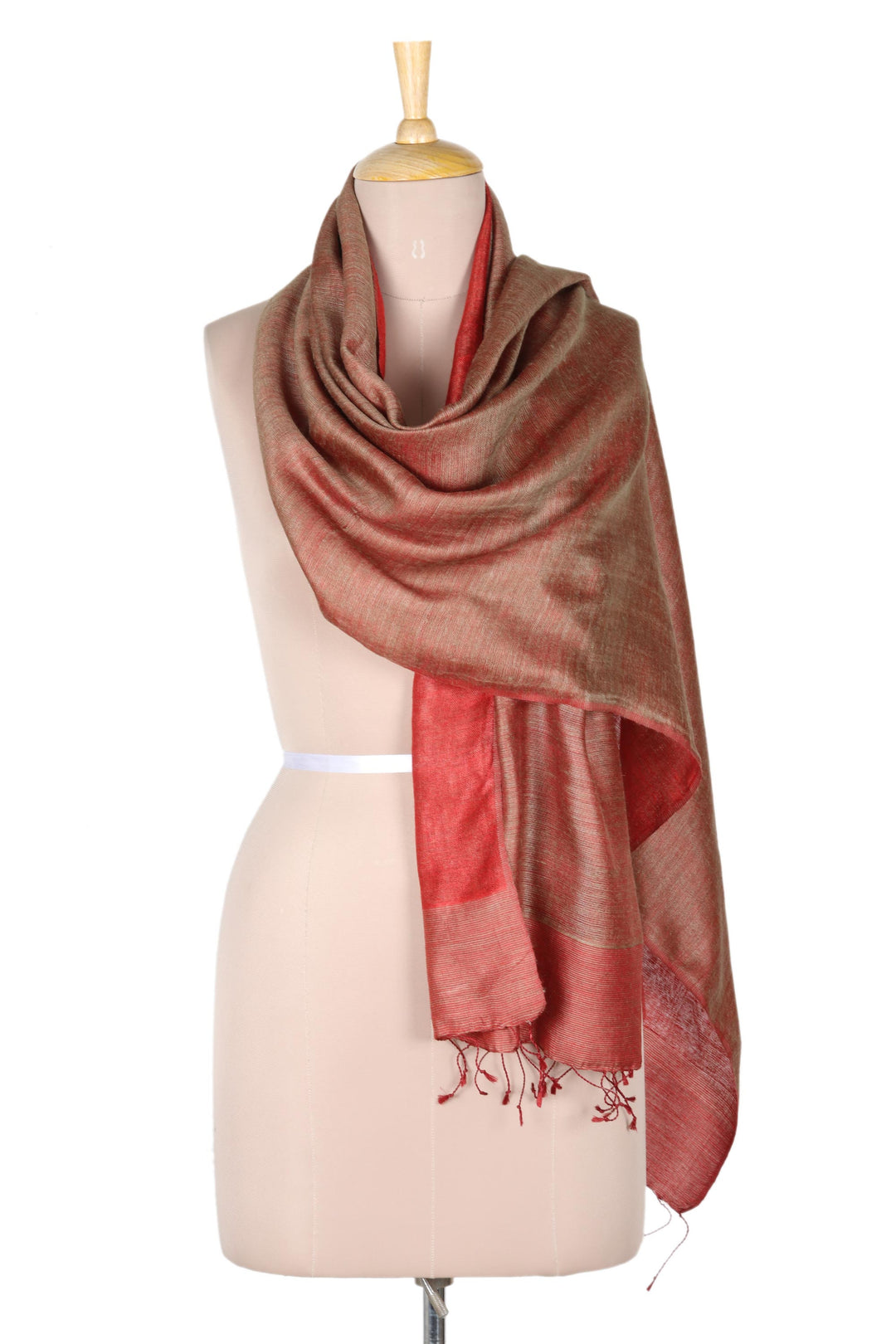 Artisan Crafted Reversible Silk Shawl from India - Fusion in Red