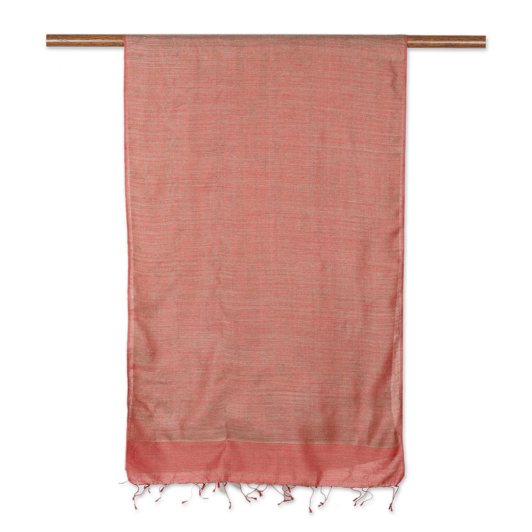 Artisan Crafted Reversible Silk Shawl from India - Fusion in Red
