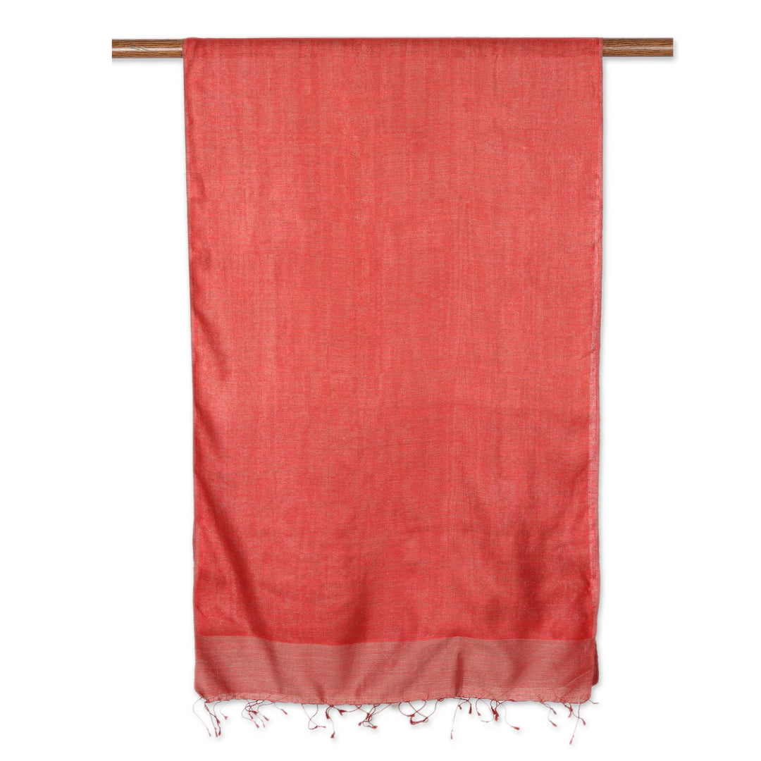 Artisan Crafted Reversible Silk Shawl from India - Fusion in Red