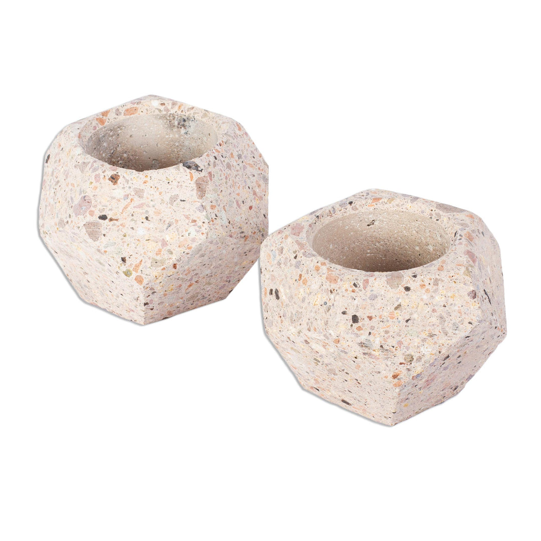 Small Polygonal Reclaimed Stone Flower Pots (Pair) - Modern Polygon