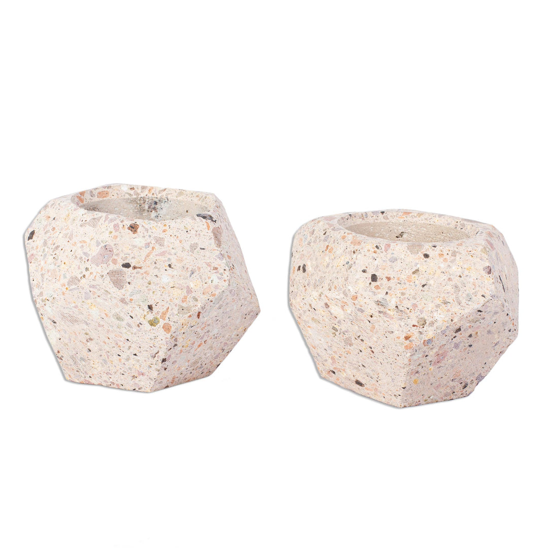 Small Polygonal Reclaimed Stone Flower Pots (Pair) - Modern Polygon