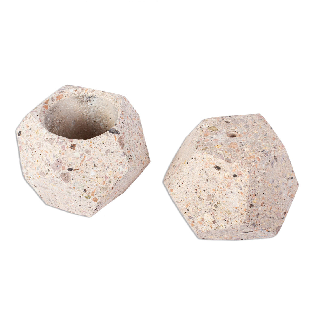Small Polygonal Reclaimed Stone Flower Pots (Pair) - Modern Polygon