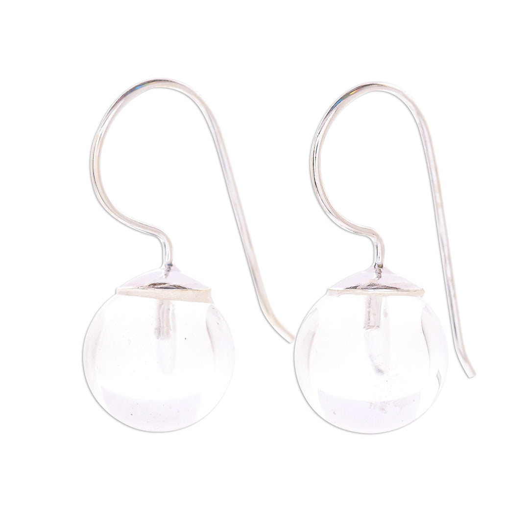 Clear Quartz and Sterling Silver Drop Earrings - Luna in White