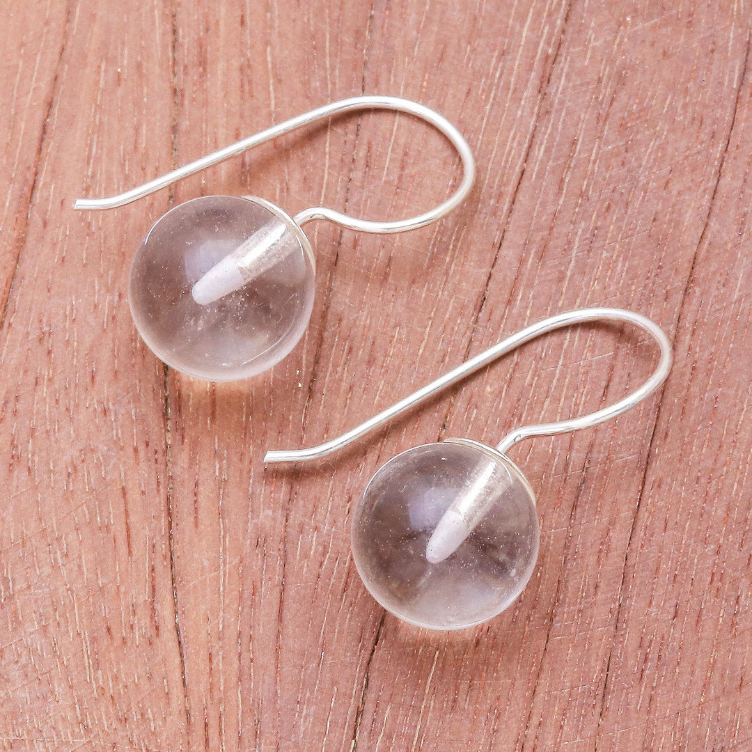Clear Quartz and Sterling Silver Drop Earrings - Luna in White