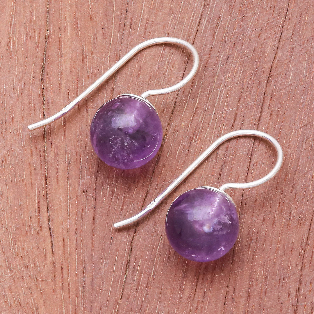 Amethyst Sterling Silver Drop Earrings - Luna in Violet