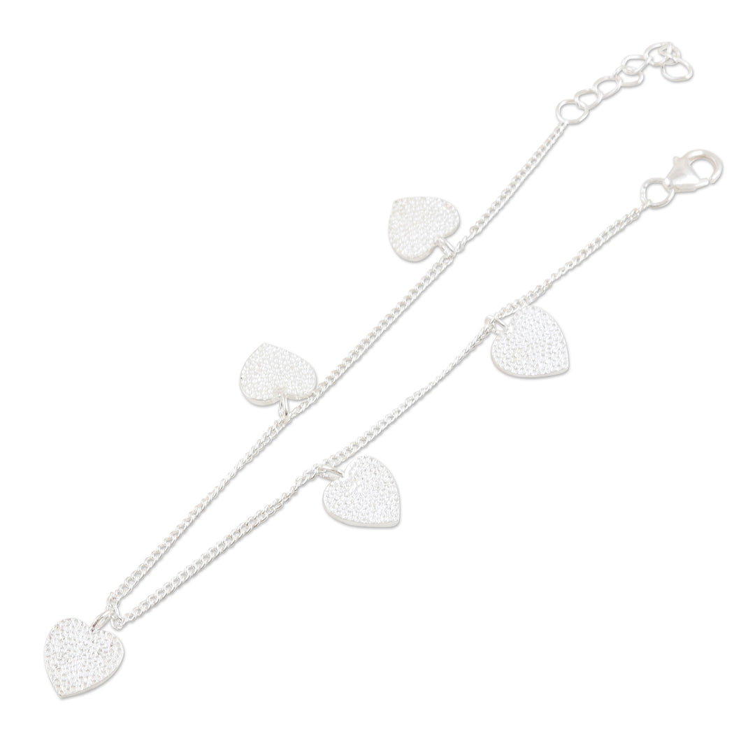 Handmade Sterling Silver Heart Charm Bracelet - Love Fool