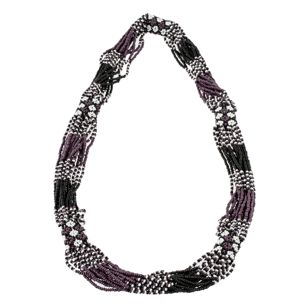 Purple and Black Long Beaded Necklace - Black and Plum Harmony