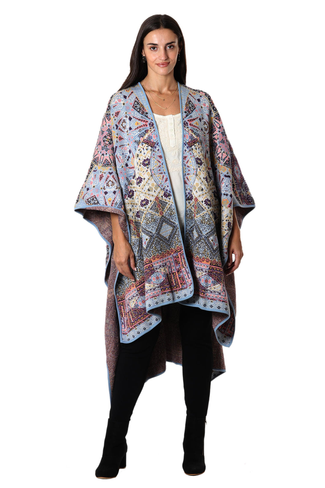 Knit Multicolor Viscose Blend Ruana from India - Effortless Style