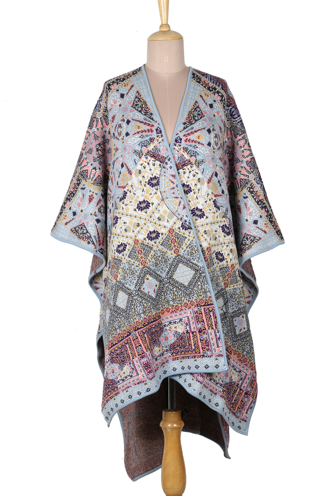 Knit Multicolor Viscose Blend Ruana from India - Kaleidoscope