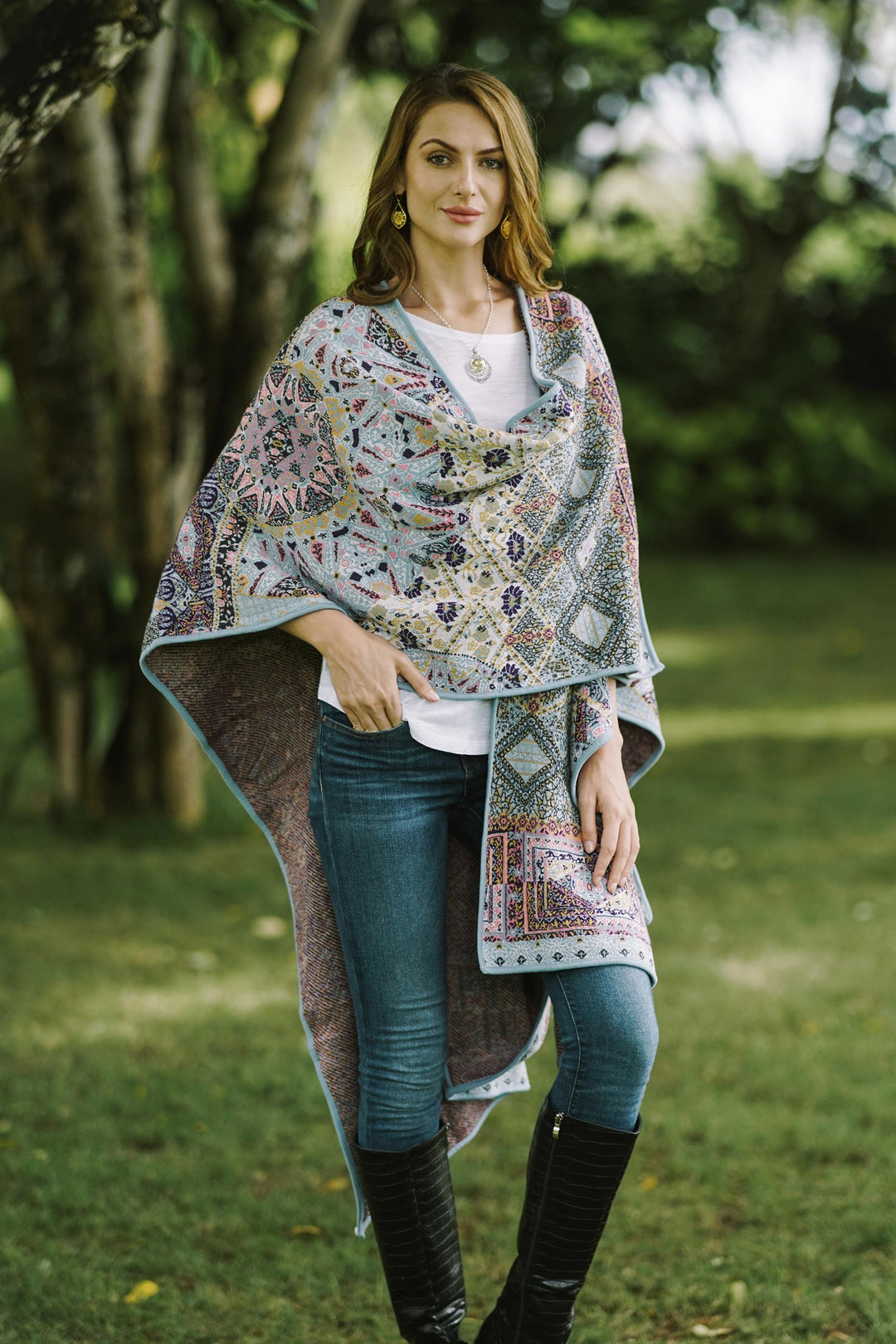 Knit Multicolor Viscose Blend Ruana from India - Effortless Style