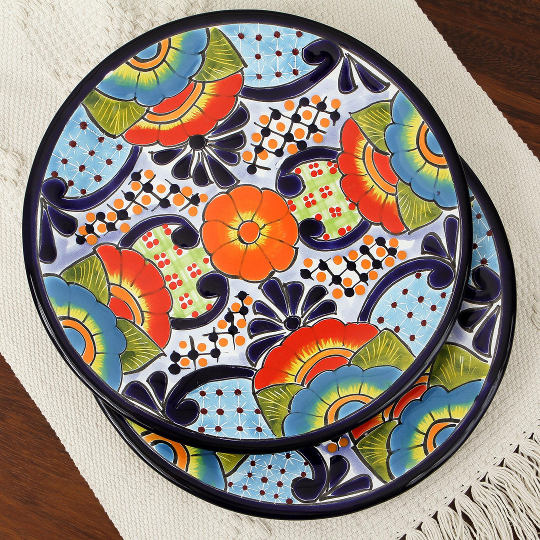 Talavera Ceramic Salad Plates from Mexico (Pair) - Raining Flowers