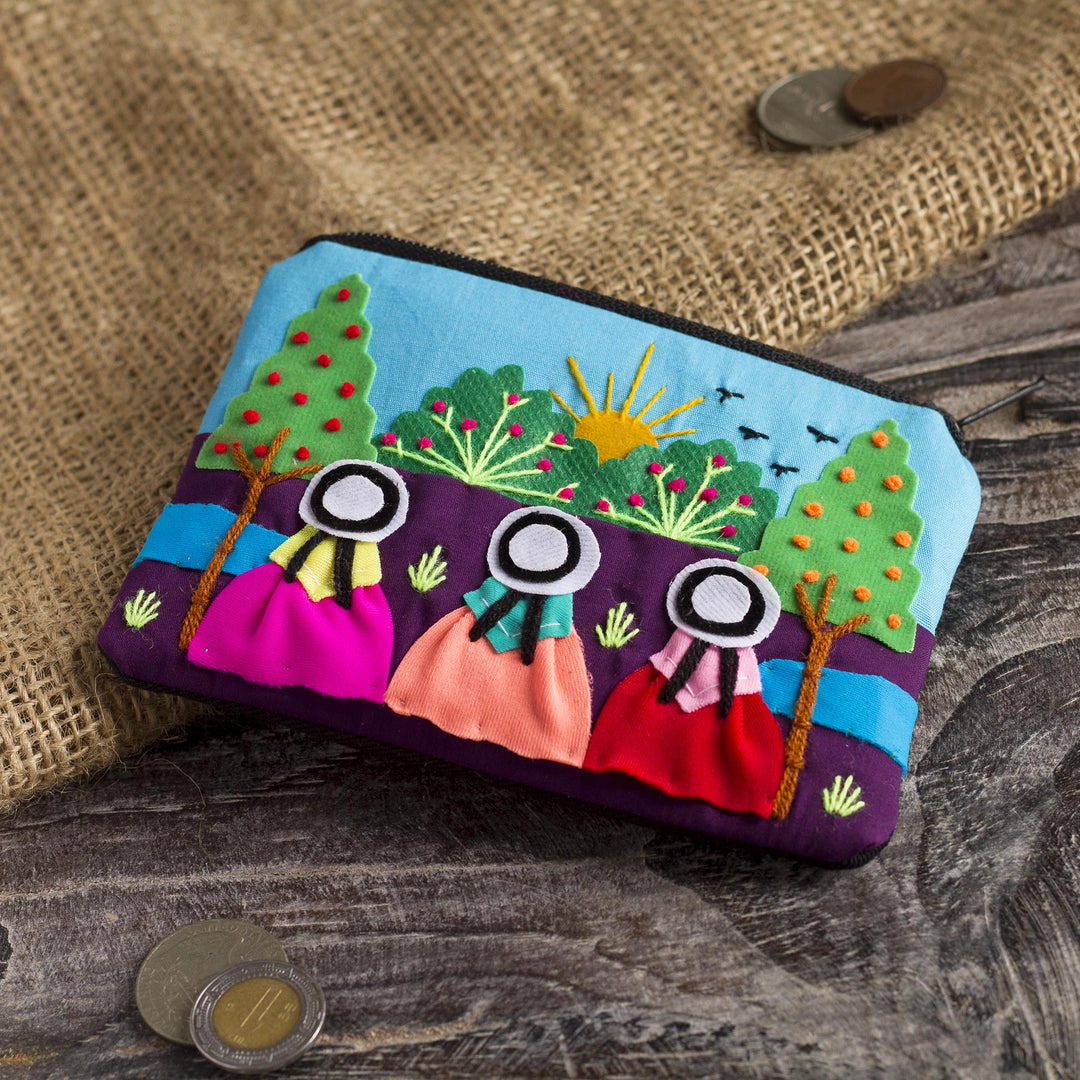 Applique Coin Purse Handmade in Peru - A Walk in the Fields