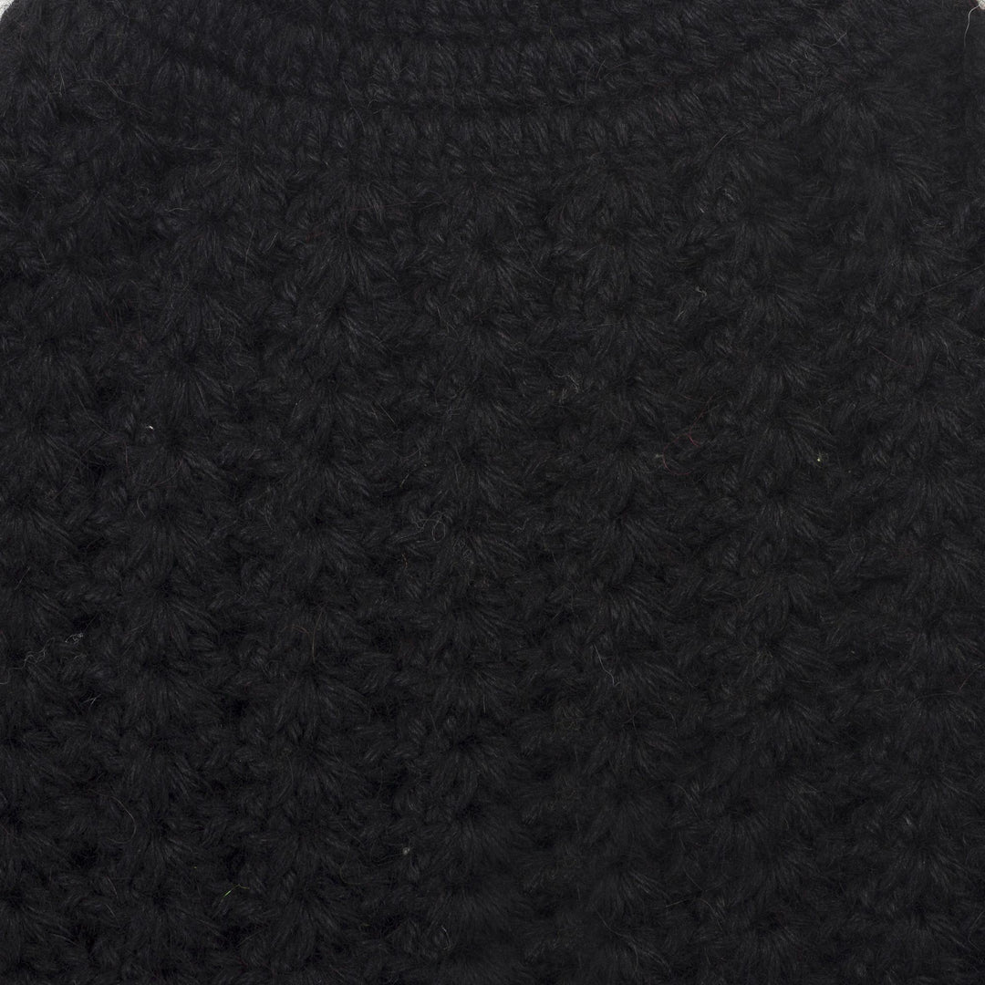Hand-Crocheted Black Alpaca Cozy Winter Hat - Black Stars Align