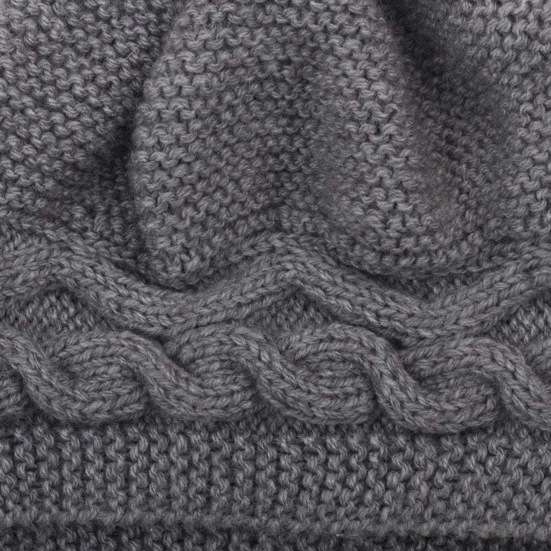 Hand-Knit Grey Alpaca Blend Cozy Winter Hat - Gentle Grey Waves