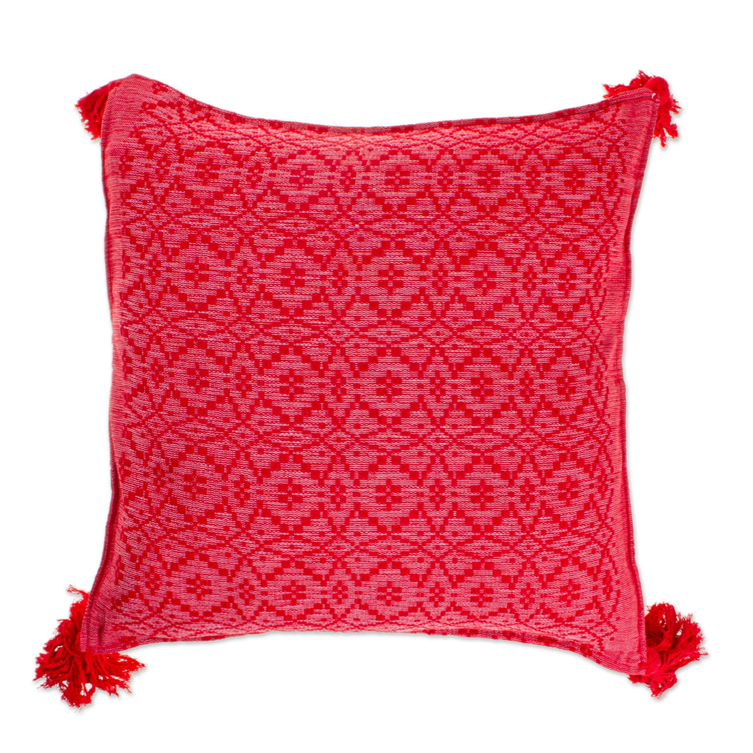 Red Hand Woven Cotton Cushion Cover - Oaxaca Diamonds in Chili