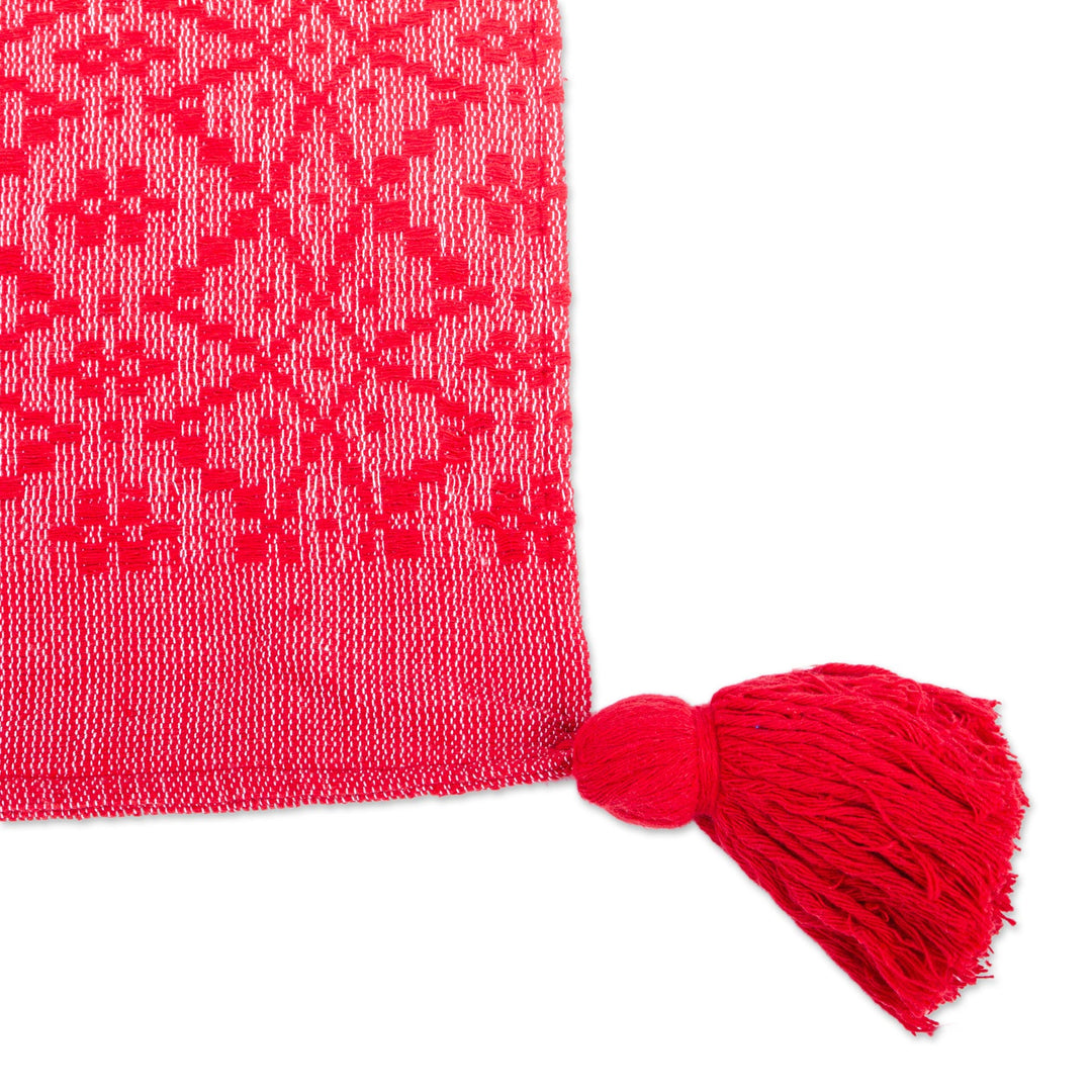 Red Hand Woven Cotton Cushion Cover - Oaxaca Diamonds in Chili