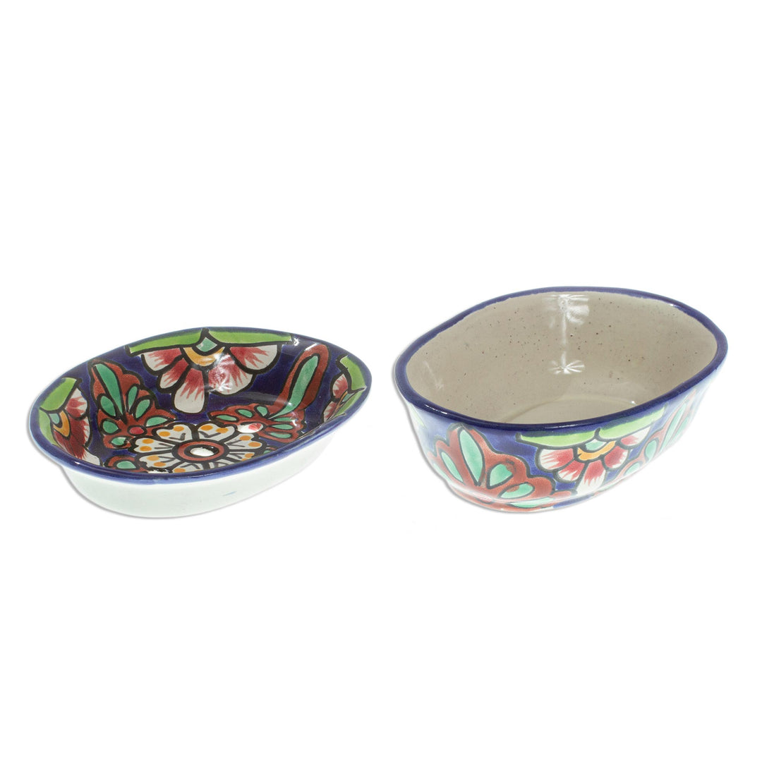 Hand Crafted Talavera-Style Soap Dish - Blue Bouquet