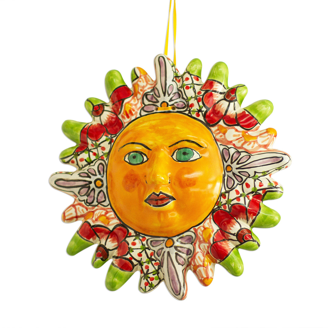 Mexican Talavera-Style Ceramic Sun Wall Accent - Garden Sun