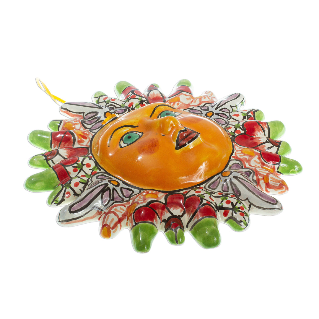 Mexican Talavera-Style Ceramic Sun Wall Accent - Garden Sun