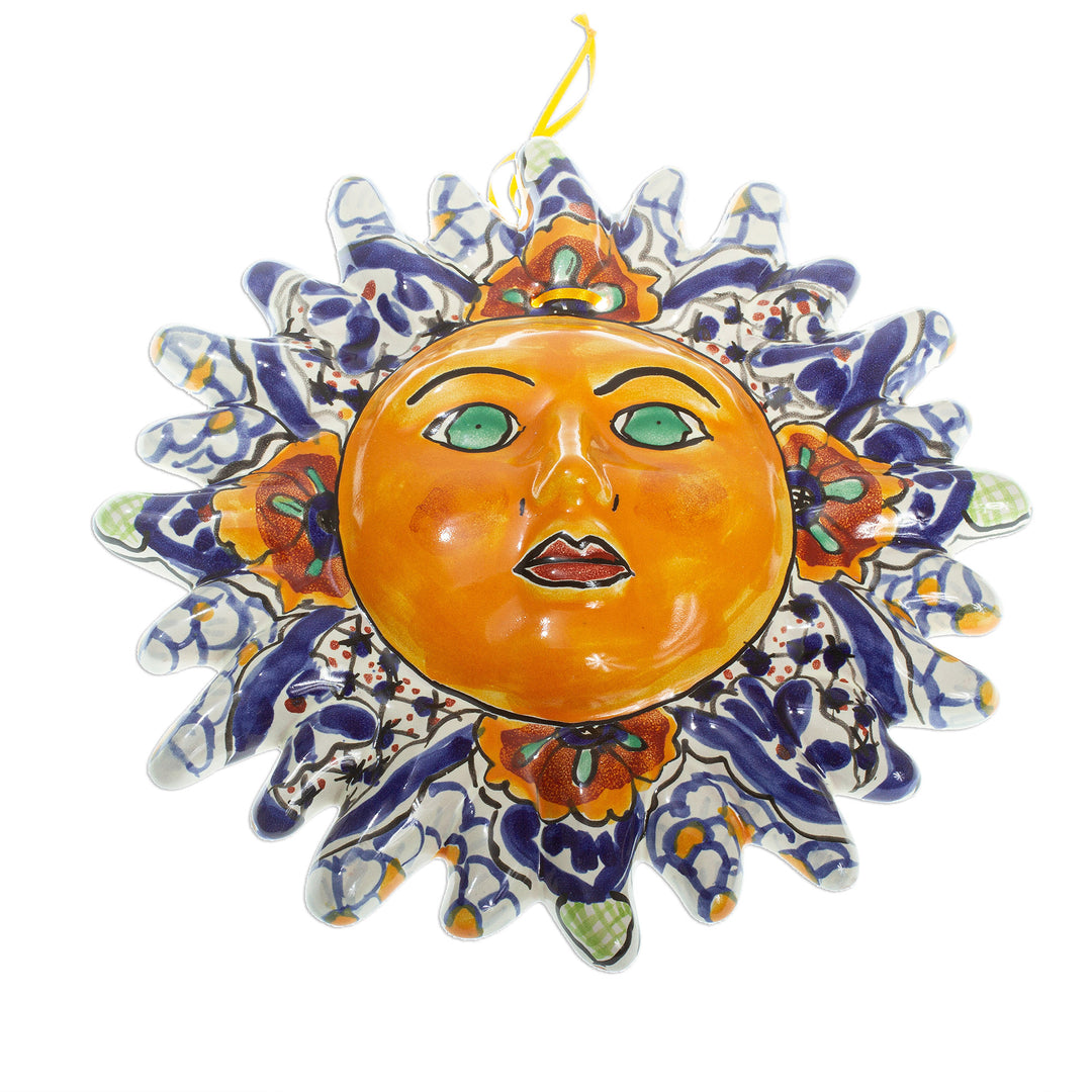 Talavera-Style Ceramic Sun Wall Accent - Beneficent Sun