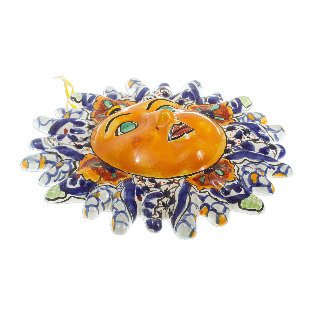 Talavera-Style Ceramic Sun Wall Accent - Beneficent Sun