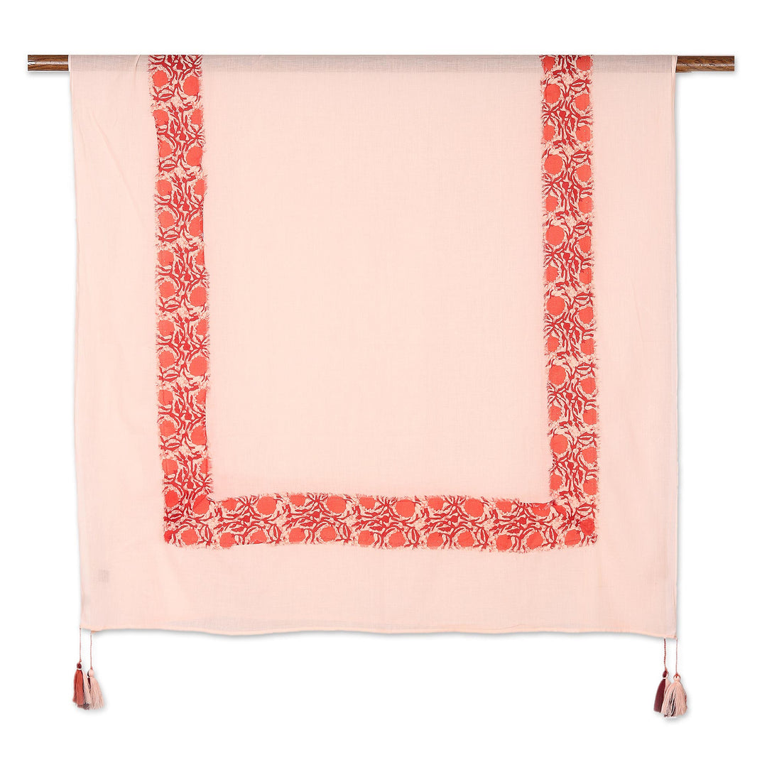 Screen Printed Cotton Shawl from India - Cherry Flowers