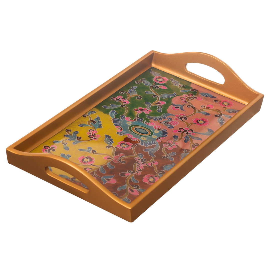 Reverse-Painted Glass Floral Tray - Miraflores Flora