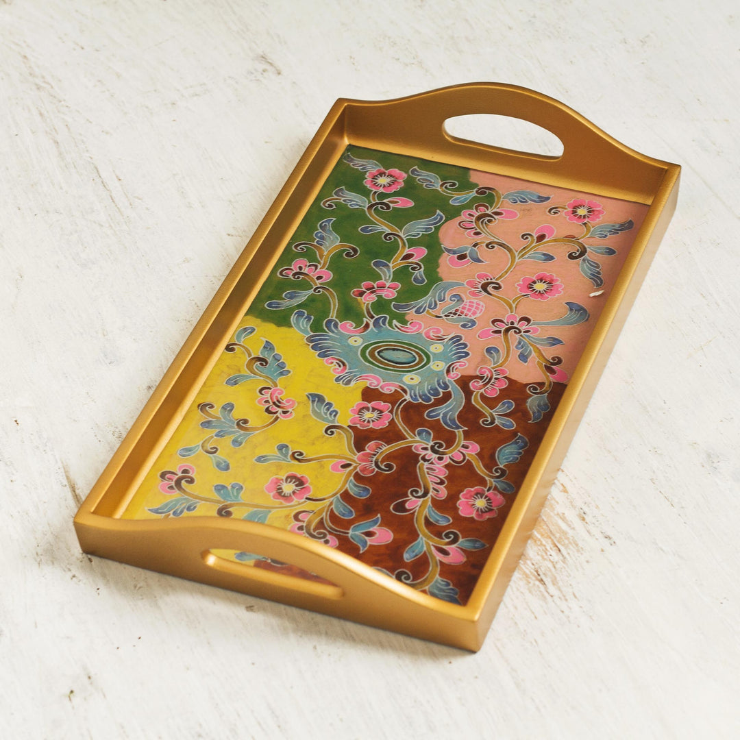 Reverse-Painted Glass Floral Tray - Miraflores Flora