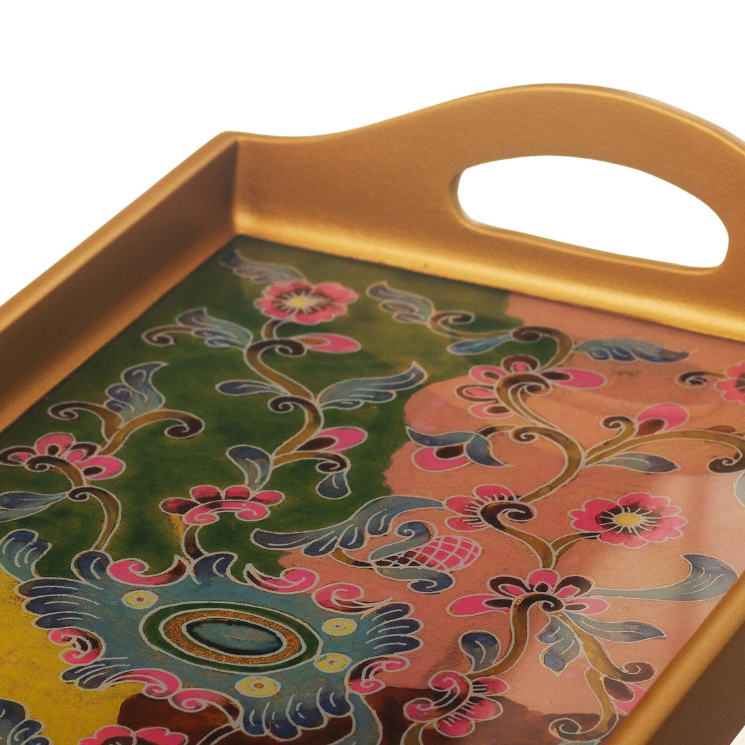 Reverse-Painted Glass Floral Tray - Miraflores Flora