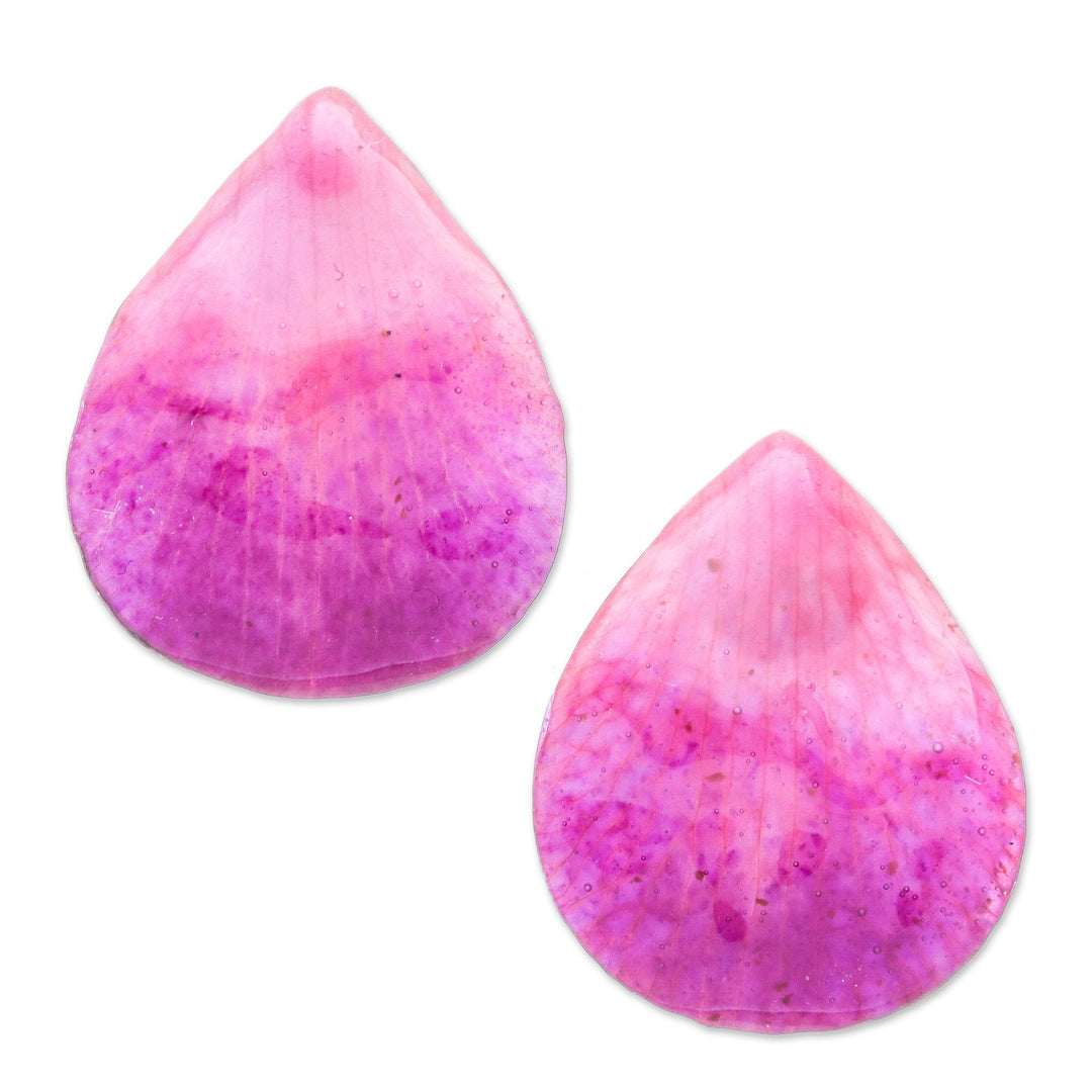 Hand Made Orchid Petal Button Earrings - Orchid Kiss in Fuchsia