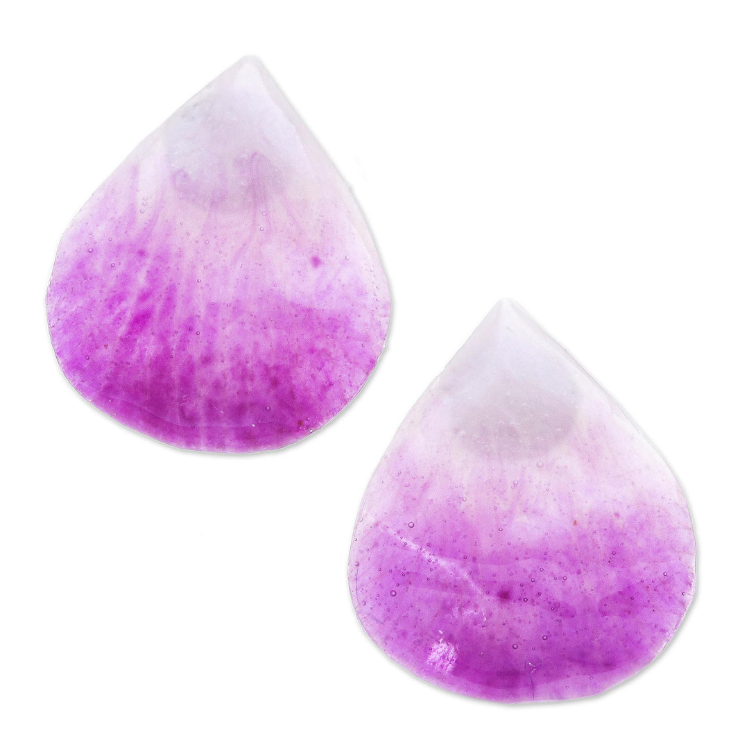 Hand Made Orchid Petal Button Earrings - Orchid Kiss in Faded Purple