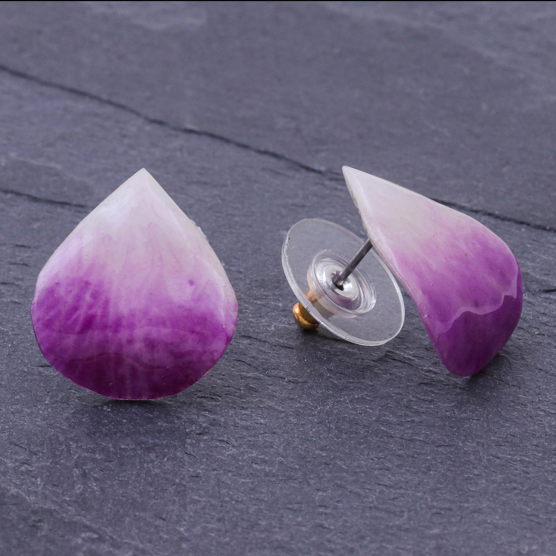 Hand Made Orchid Petal Button Earrings - Orchid Kiss in Faded Purple