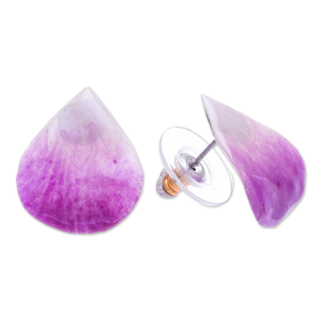 Hand Made Orchid Petal Button Earrings - Orchid Kiss in Faded Purple