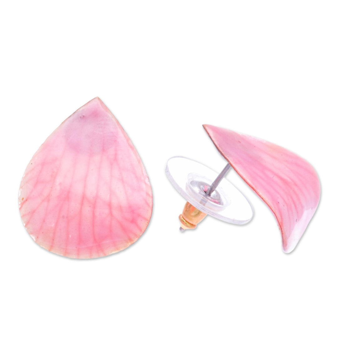 Hand Made Orchid Petal Button Earrings - Orchid Kiss in Pink