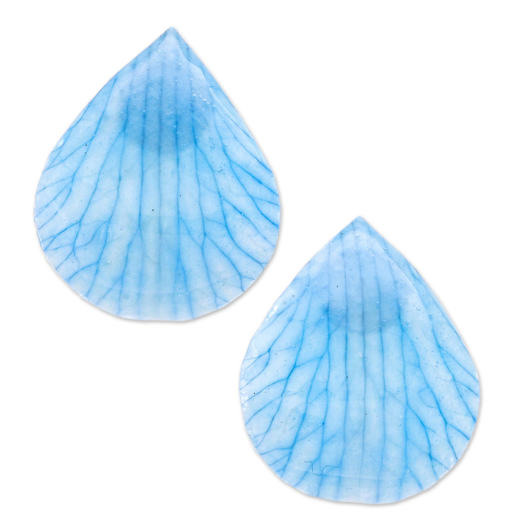 Hand Made Orchid Petal Button Earrings - Orchid Kiss in Light Blue
