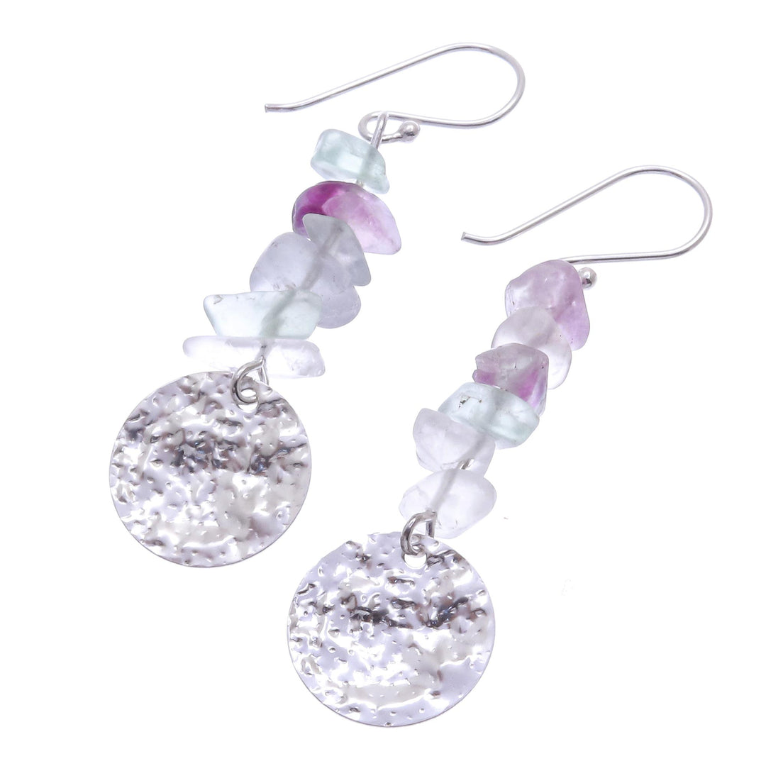 Hand Crafted Fluorite and Sterling Silver Dangle Earrings - Shining Moon in Purple
