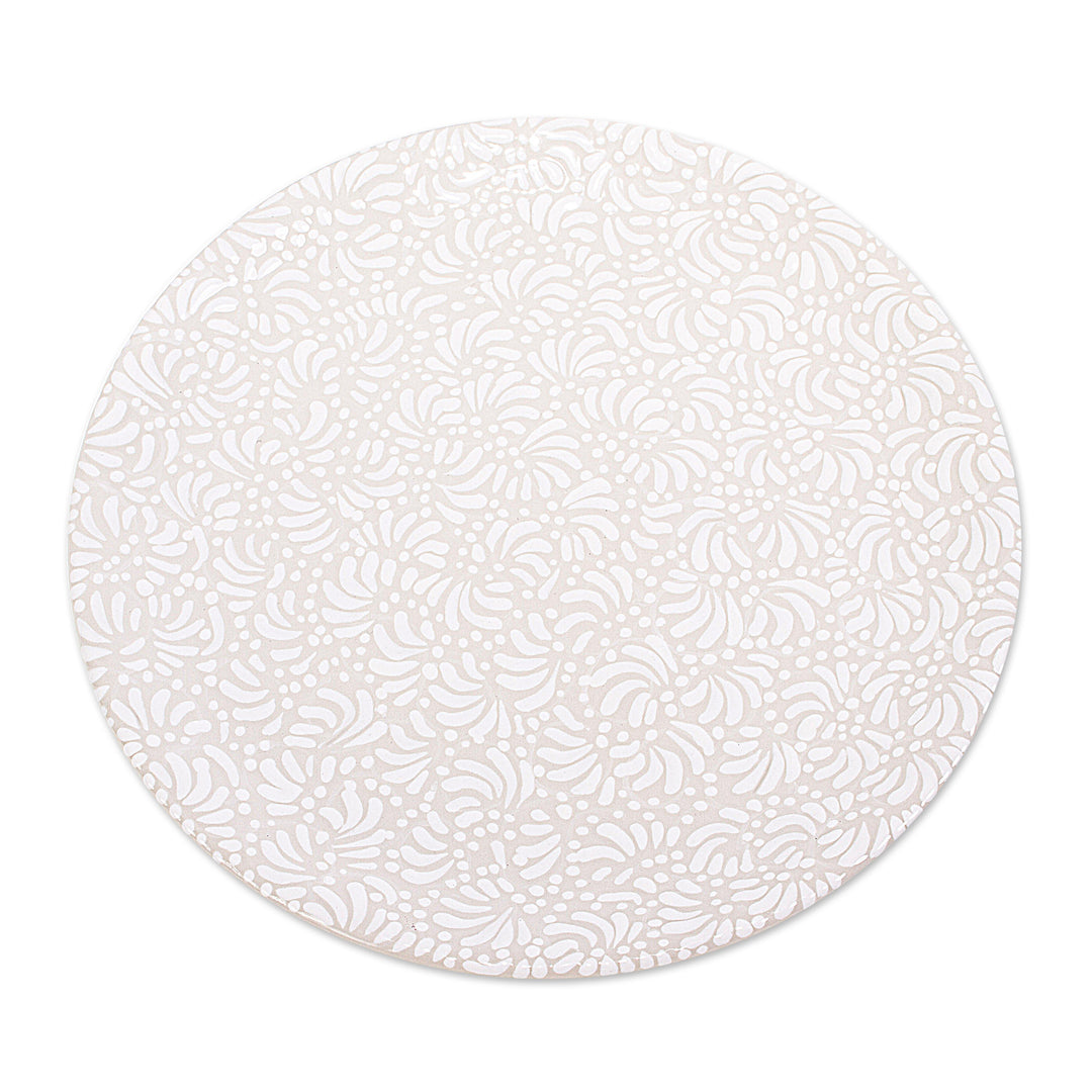 2 White and Ivory Talavera Style Ceramic Luncheon Plates - Puebla Enchantment