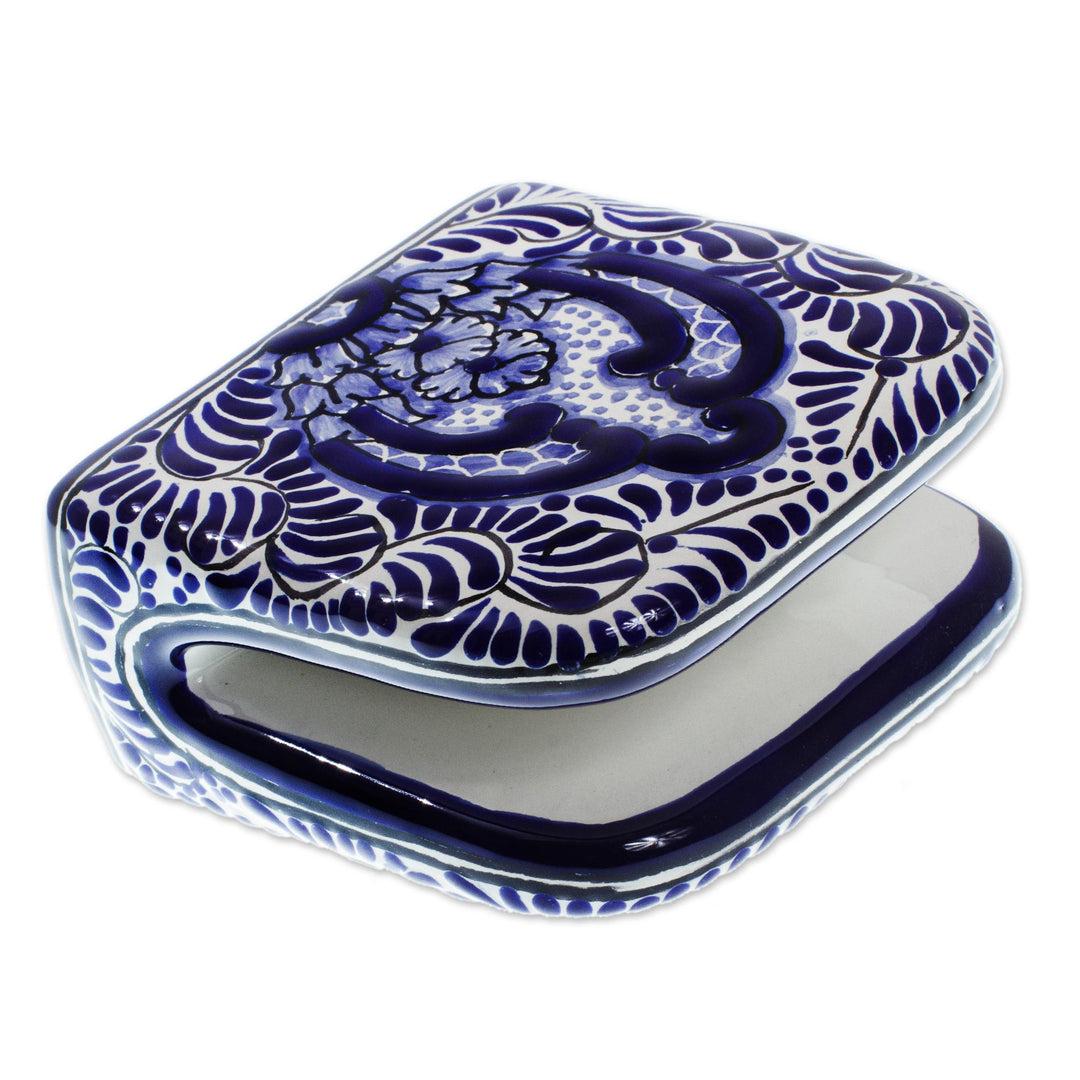 Blue and White Talavera Style Ceramic Napkin Holder - Puebla Kaleidoscope